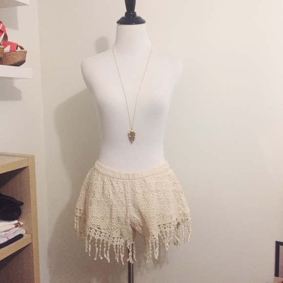 Crochet Fringe Trim Shorts - Ivory/Cream - Picture 5 of 6